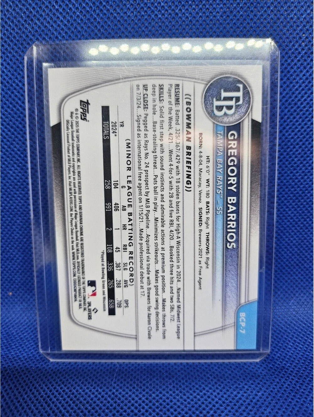 Gregory Barrios [Purple Geometric] #BCP-7 - 2025 Bowman Chrome Prospects No./250